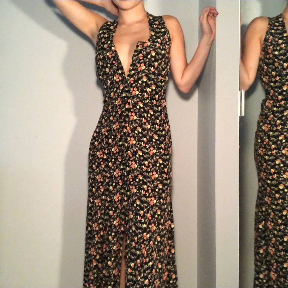 vintage midi button down floral dress